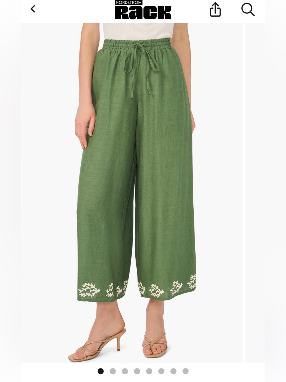 Parker Wide-Leg Drawstring Pants in Olive Green with Embroidered Hem